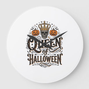 Königin von Halloween Vintage Schädel Kürbis Shirt Große Wanduhr