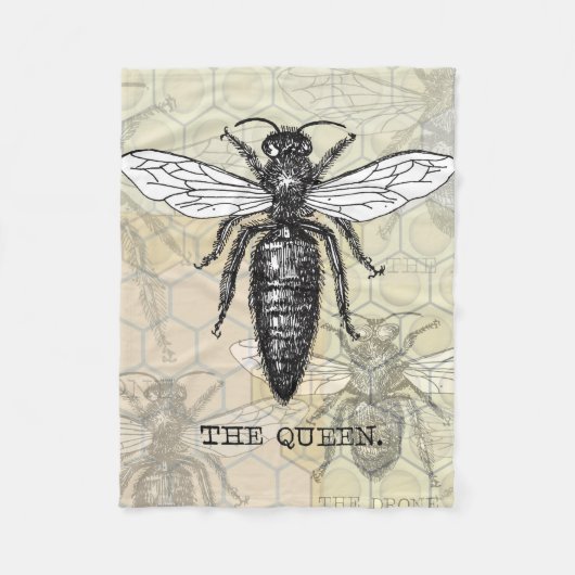 Königinnen-Bienen-Käfer-Insekt-Antik-Illustration Fleecedecke (Vorderseite)