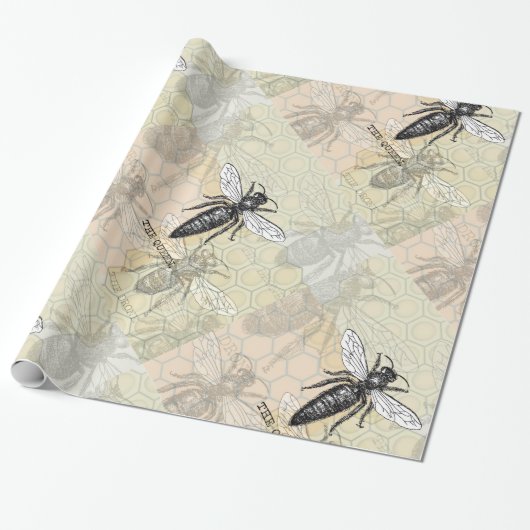 Königinnen-Bienen-Käfer-Insekt-Antik-Illustration Geschenkpapier (Ungerollt)