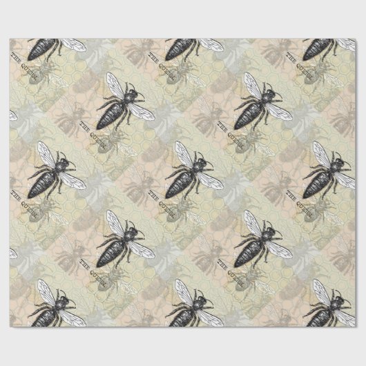 Königinnen-Bienen-Käfer-Insekt-Antik-Illustration Geschenkpapier (Flach)