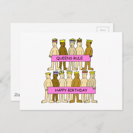 Königinnen regieren Cartoon Männer mit Kronen Postkarte (Vorne/Hinten)