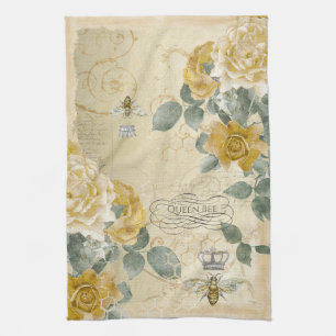 Königinnenbiene Golden Gelbe Rose Vintage Blumen Geschirrtuch