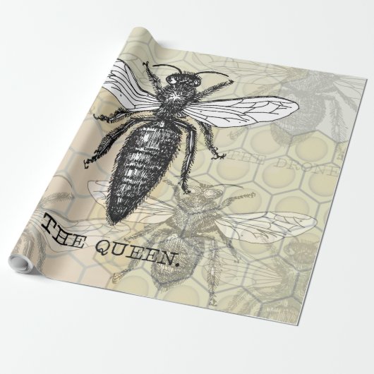 Königinnenbiene Insekt Antiquität Illustration Geschenkpapier (Ungerollt)