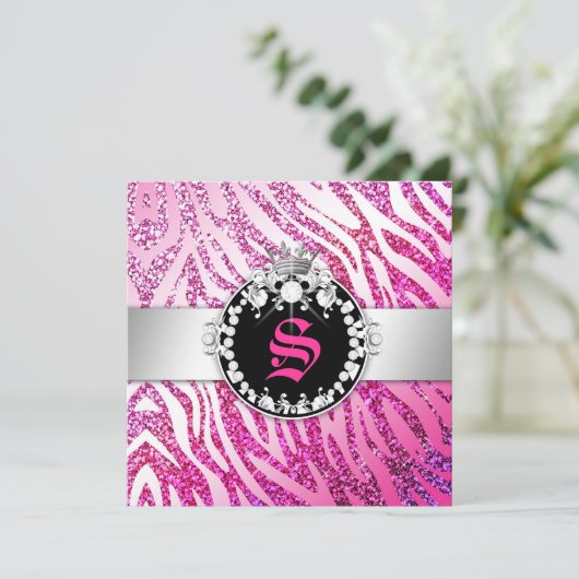 Königinzebra-Rosa des Glitzer-311 u. Lila Einladung (Stehend Vorderseite)