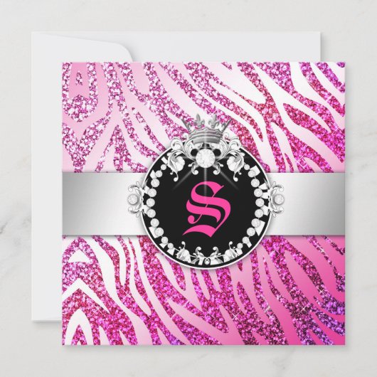 Königinzebra-Rosa des Glitzer-311 u. Lila Einladung (Vorderseite)