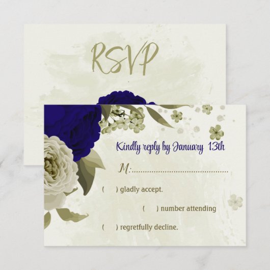 Königlich-beige Blume botanische Hochzeit RSVP Karte (Vorne/Hinten)