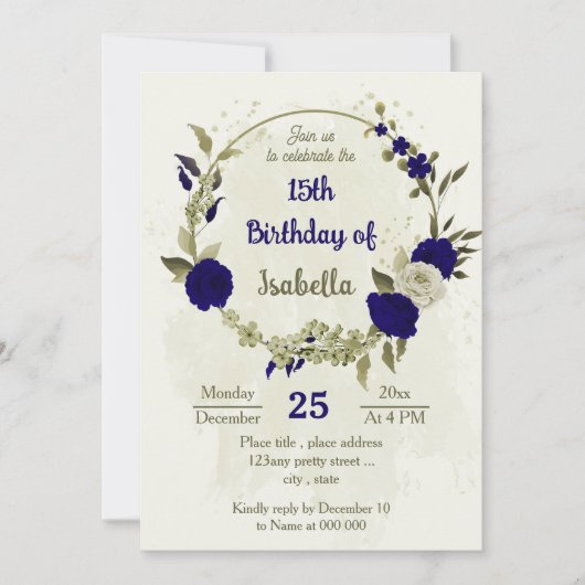 Königlich-beige Blume botanischer Geburtstag Einladung (Vorderseite)