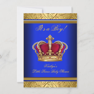 Königlich Blau Damast Gold Babyparty Junge Regent Einladung