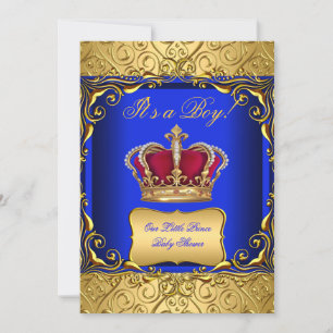 Königlich Blau Damast Gold Krone Baby Shower Junge Einladung