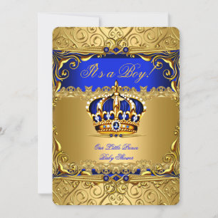 Königlich Blau Damast Gold Krone Baby Shower Junge Einladung