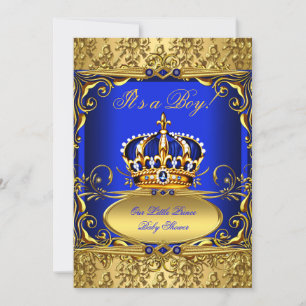 Königlich Blau Damast Gold Krone Baby Shower Junge Einladung