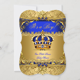 Königlich Blau Damast Gold Krone Baby Shower Junge Einladung