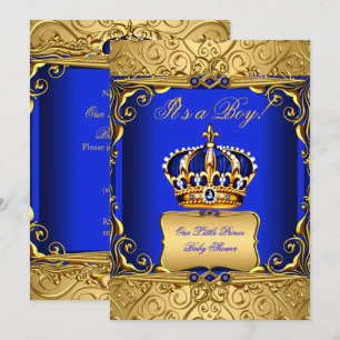 Königlich Blau Damast Goldene Krone Baby Shower Ju Einladung