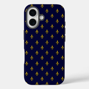 Königlich Blau Fleur De Lis Muster iPhone 16 Hülle