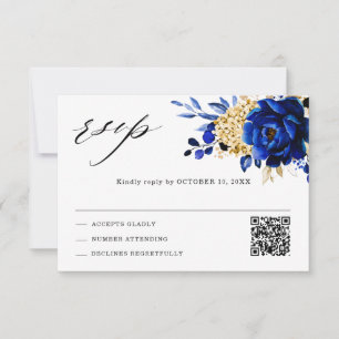 Königlich Blau Gelb Gold Metallische Florale Hochz RSVP Karte