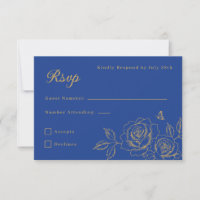 Königlich Blau & Gold Blumen Quinceañera RSVP