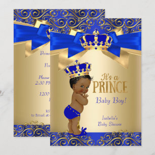 Königlich Blau Gold Damast Prinz Baby Shower Ethni Einladung