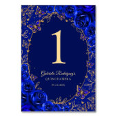 Königlich Blau Gold Quinceanera Tischnummer (Rückseite)