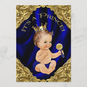 Königlich Blau Gold Satin Prinz Baby Shower Einladung