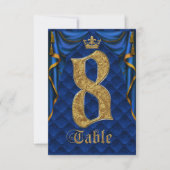 Königlich Blau Goldene Krone Hochzeit Tisch Nummer Einladung (Vorderseite)