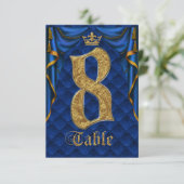Königlich Blau Goldene Krone Hochzeit Tisch Nummer Einladung (Stehend Vorderseite)