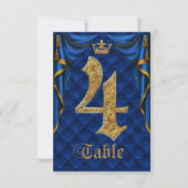 Königlich Blau Goldene Krone Hochzeit Tisch Nummer Einladung (Vorderseite)