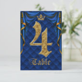 Königlich Blau Goldene Krone Hochzeit Tisch Nummer Einladung (Stehend Vorderseite)