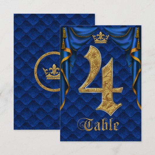Königlich Blau Goldene Krone Hochzeit Tisch Nummer Einladung (Vorne/Hinten)