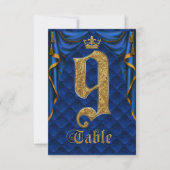 Königlich Blau Goldene Krone Hochzeit Tisch Nummer Einladung (Vorderseite)