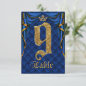 Königlich Blau Goldene Krone Hochzeit Tisch Nummer Einladung (Stehend Vorderseite)