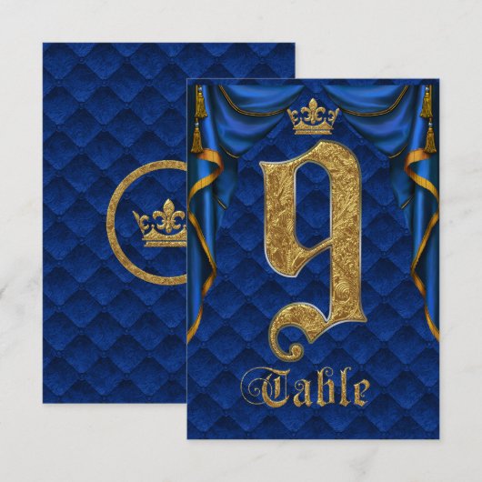Königlich Blau Goldene Krone Hochzeit Tisch Nummer Einladung (Vorne/Hinten)