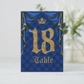 Königlich Blau Goldene Krone Hochzeit Tisch Nummer Einladung (Stehend Vorderseite)