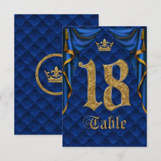 Königlich Blau Goldene Krone Hochzeit Tisch Nummer Einladung (Vorne/Hinten)