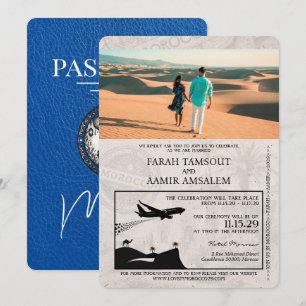 Königlich Blau Marokko Reisepass Hochzeit Einladung