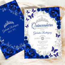 Königlich Blau Silber Blumen Quinceanera