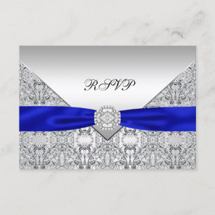 Königlich Blau Silber Diamant Hochzeit RSVP Karte