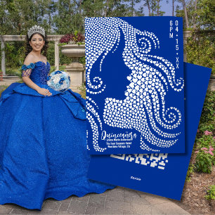 Königlich Blau & Silber Quinceañera Silhouette Ein Folien Feiertagskarte