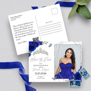 Königlich Blau & Silber Tiara Quinceañera Foto Postkarte