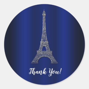 Königlich Blau Silberner Eiffelturm Paris Hochzeit Runder Aufkleber
