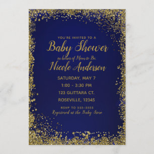 Königlich Blau und Gold Glitter Glam Moderne Babyp Einladung