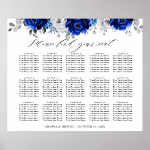 Königlich Blau Weiße Silber Blumen Sitzordnung Poster