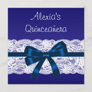 Königlich Blau Weiße Spitze Quinceanera Einladung