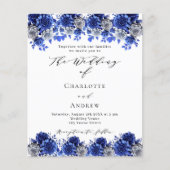 Königlich blaue Blumen Budget Hochzeitseinladung (Vorderseite)
