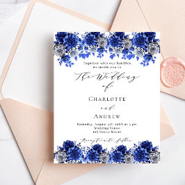Königlich blaue Blumen Budget Hochzeitseinladung Flyer