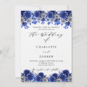 Königlich blaue Blumen Drehbuch Luxus Hochzeit Einladung (Vorderseite)