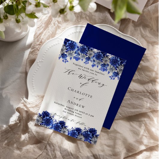 Königlich blaue Blumen Drehbuch Luxus Hochzeit Einladung