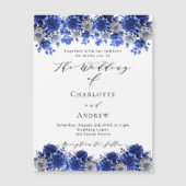Königlich blaue Blumen Drehbuch Luxus Hochzeit Magneteinladung (Vorderseite)