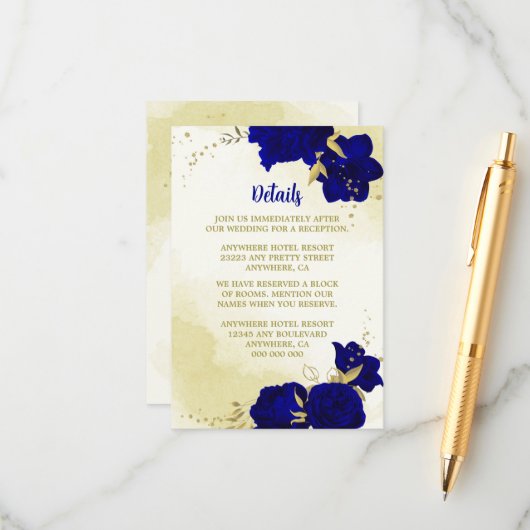 Königlich blaue Blumen goldene Blätter Begleitkarte (Vorderseite/Rückseite Beispiel)