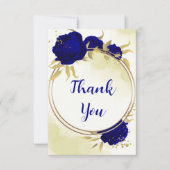 Königlich blaue Blumen goldene Blätter Dankeskarte (Vorderseite)