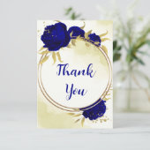 Königlich blaue Blumen goldene Blätter Dankeskarte (Stehend Vorderseite)